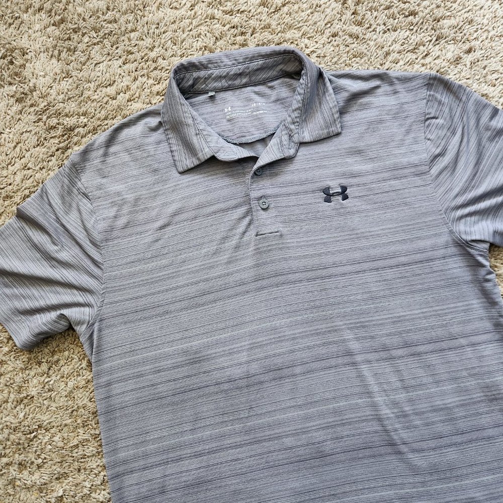Under Armour Polo Heatgear Striped Gray S/s Men's L Large Stretch 2017
